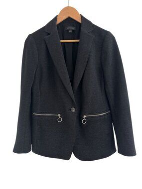 Ann Taylor Dark Charcoal Gray Black Cotton Blend Blazer Jacket Pockets Size 6